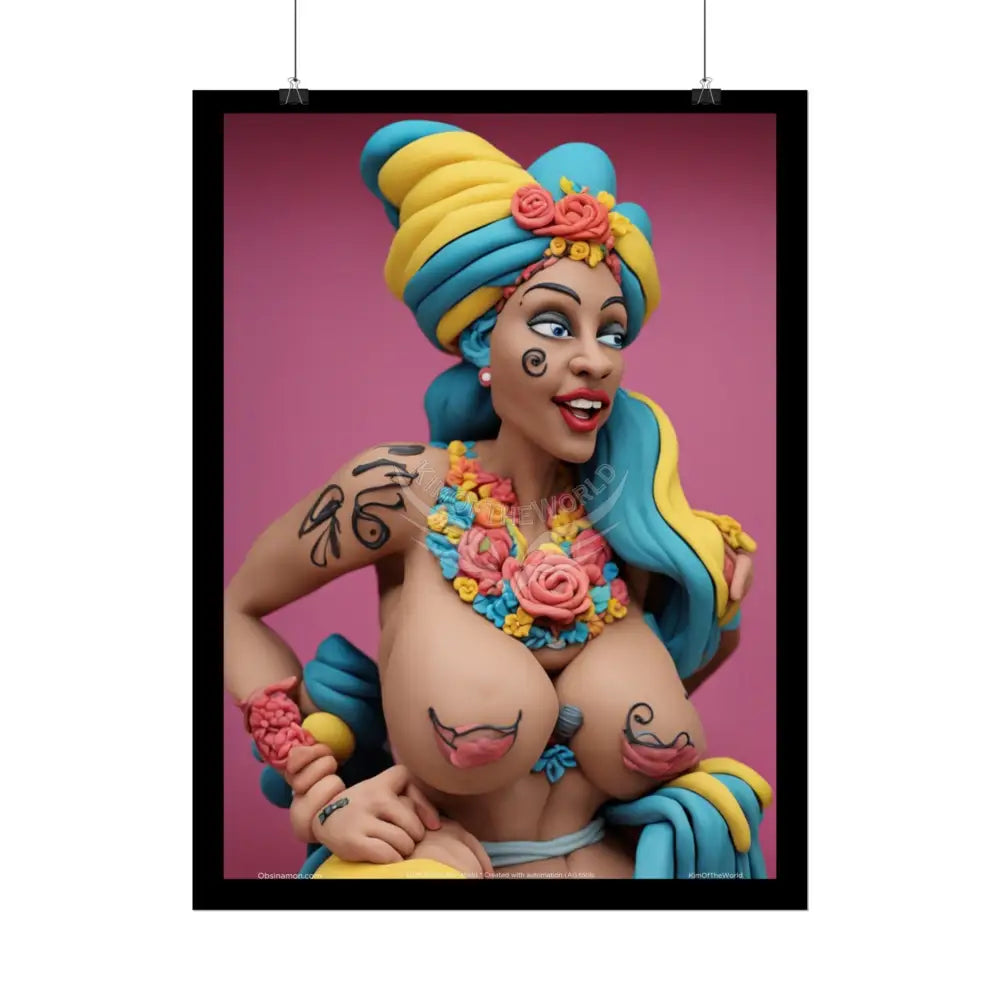 Novelty Rolled Poster — ’Big Mama’ Playful Busty Clay Sculpture Print (Adults Only) Poster