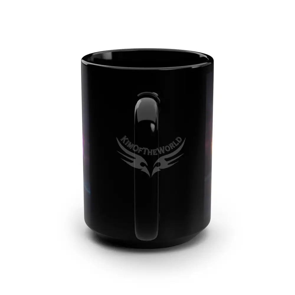 ’OBSINAMON’ Art Emporium Black 15oz Mug — ’Arsenalmon’ Colorful Space Lettering Coffee Cup 15oz Mug