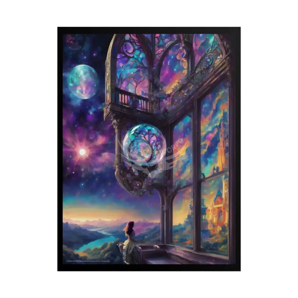 Open-Air Stained Glass Beachside Fantasy Multi-Level Interiors Rolled Poster – Dreamlike Scene Art Print 18″ x 24″