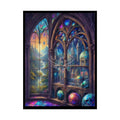 Open-Air Stained Glass Beachside Fantasy Multi-Level Interiors Rolled Poster – Dreamlike Scene Art Print 18″ x 24″