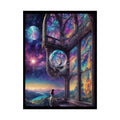Open-Air Stained Glass Beachside Fantasy Multi-Level Interiors Rolled Poster – Dreamlike Scene Art Print 18″ x 24″