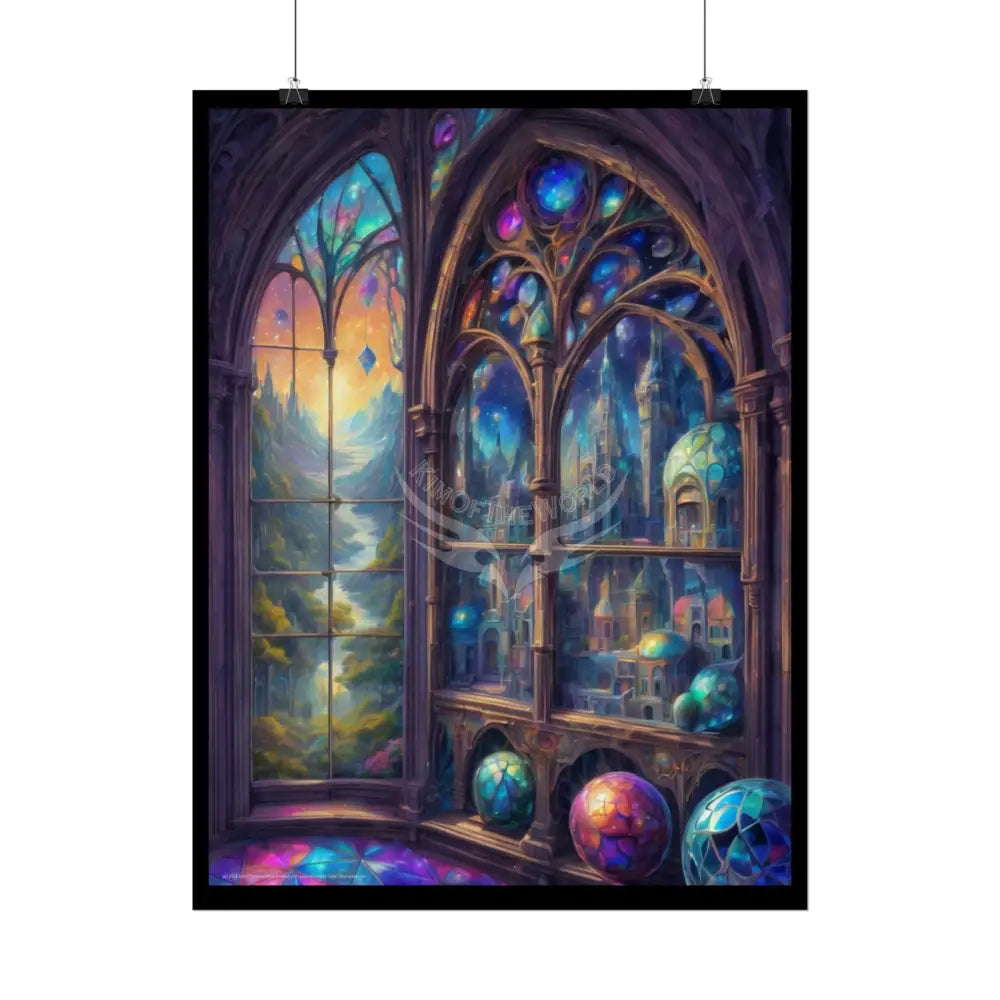 Open-Air Stained Glass Beachside Fantasy Multi-Level Interiors Rolled Poster – Dreamlike Scene Art Print Poster