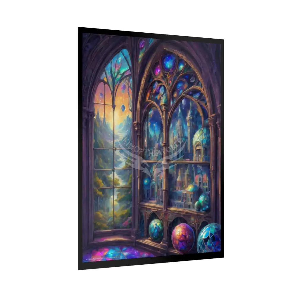 Open-Air Stained Glass Beachside Fantasy Multi-Level Interiors Rolled Poster – Dreamlike Scene Art Print Poster