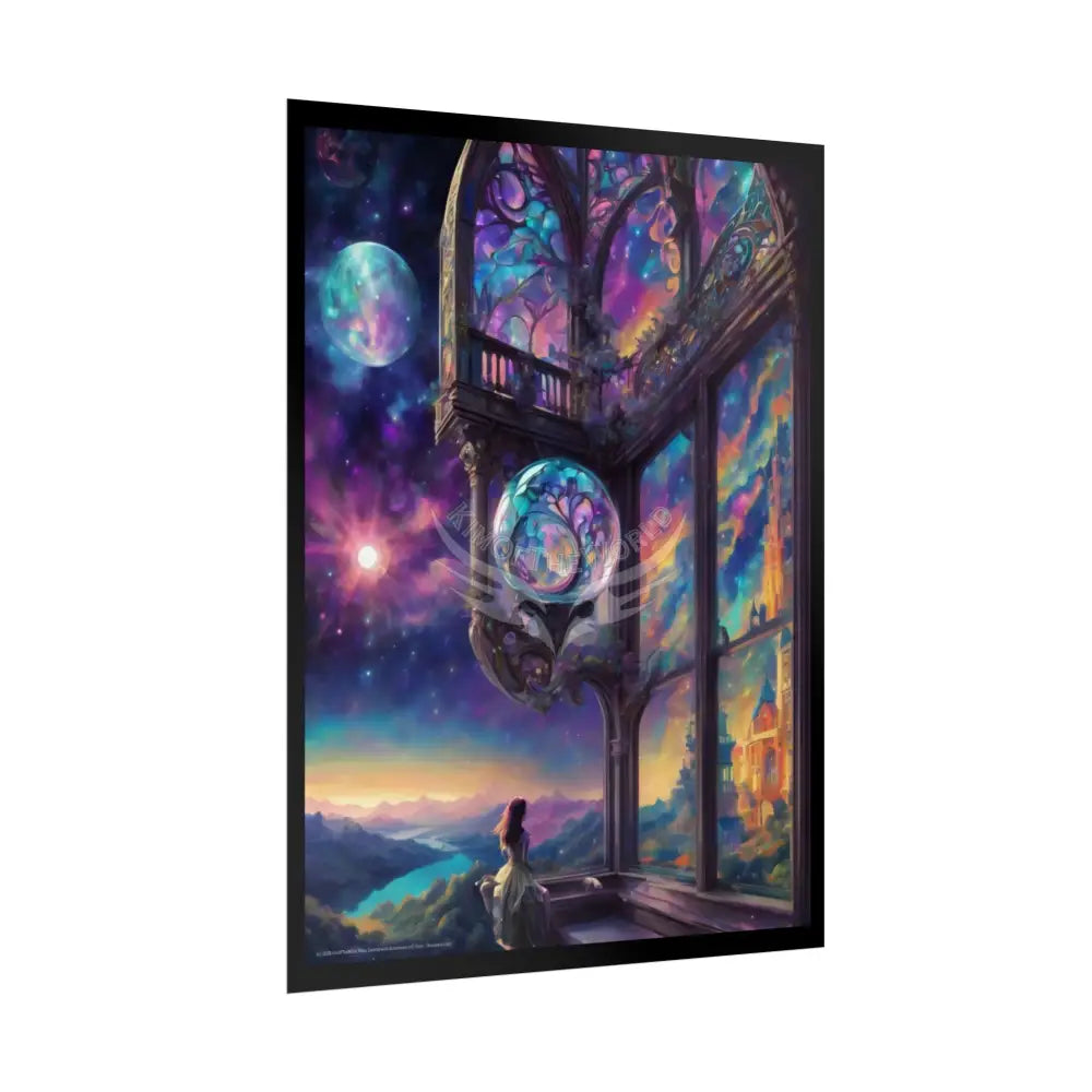 Open-Air Stained Glass Beachside Fantasy Multi-Level Interiors Rolled Poster – Dreamlike Scene Art Print Poster
