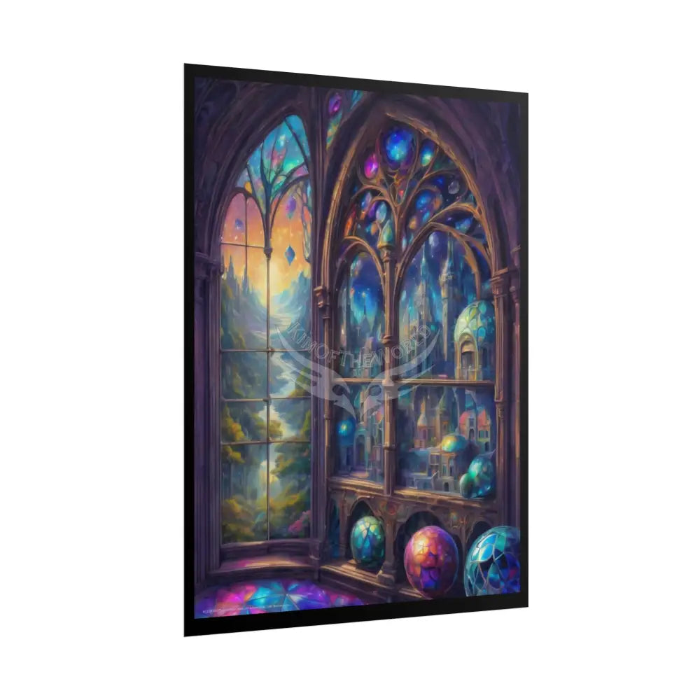 Open-Air Stained Glass Beachside Fantasy Multi-Level Interiors Rolled Poster – Dreamlike Scene Art Print Poster