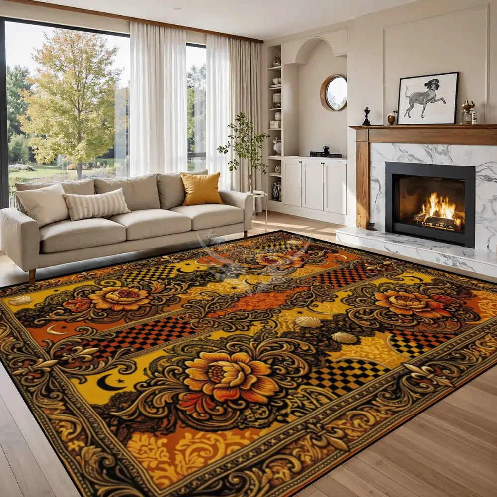 Orange and Gold Yellow 3D Floral Design 10 ft x 8 ft Large Area Rug Floor Carpet 120’’x96’’ Rugs & Mats