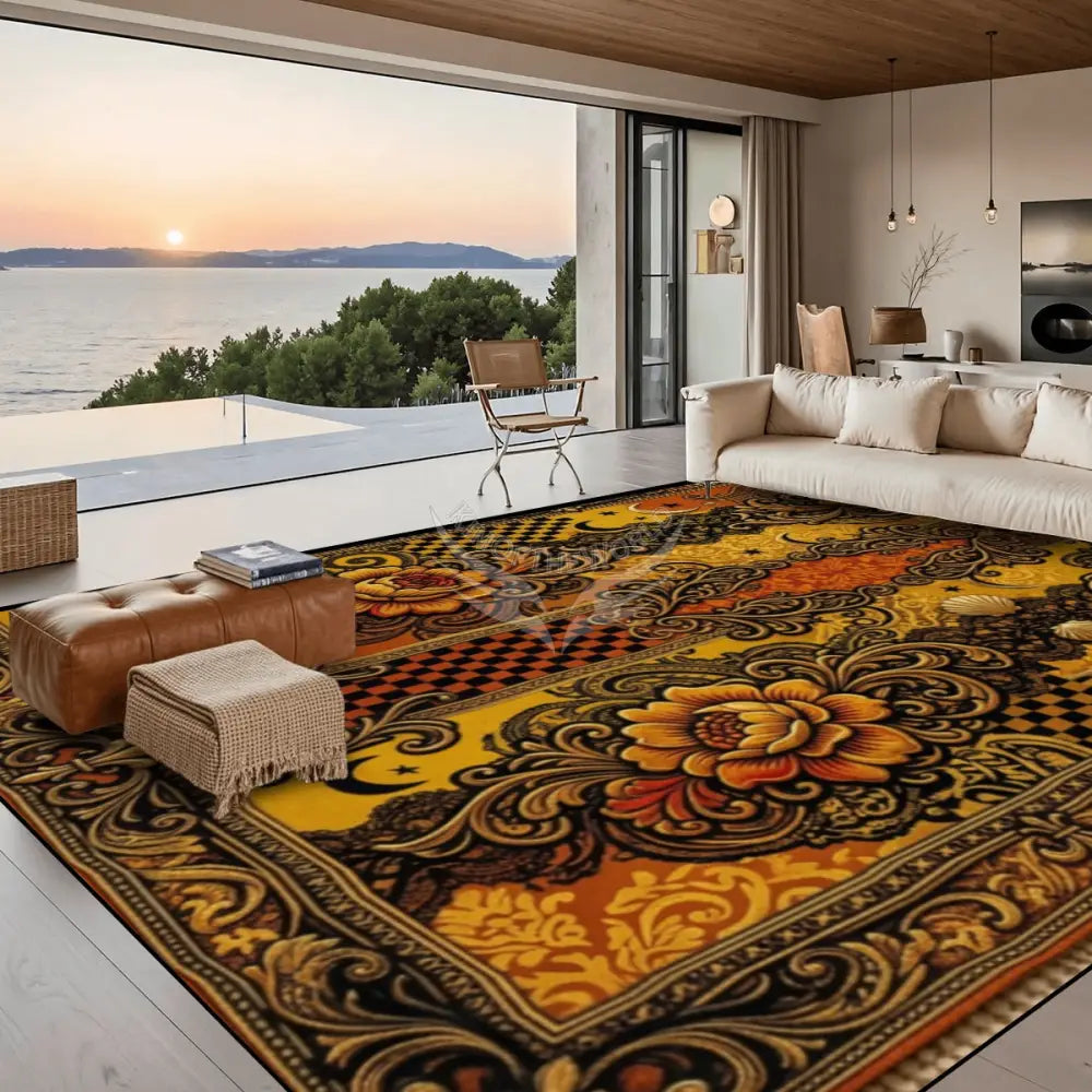 Orange and Gold Yellow 3D Floral Design 10 ft x 8 ft Large Area Rug Floor Carpet 120’’x96’’ Rugs & Mats