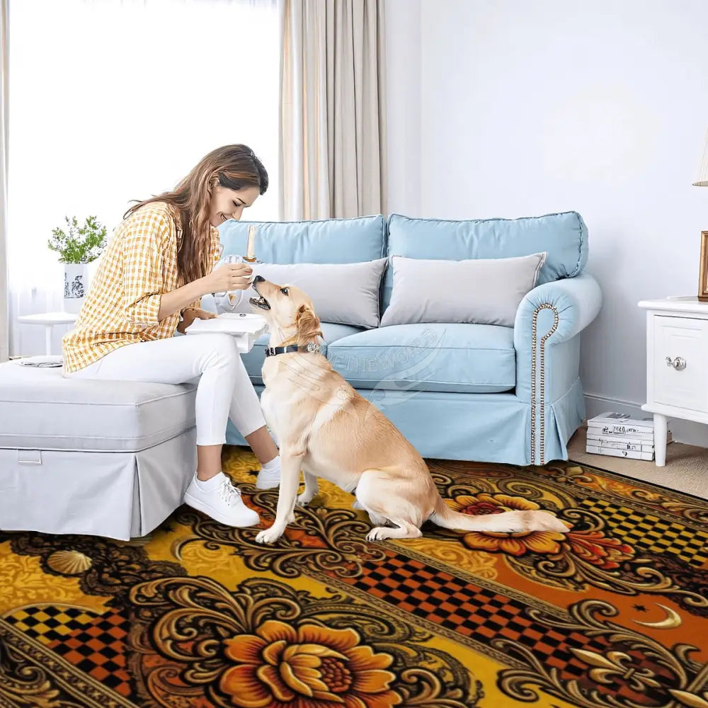 Orange and Gold Yellow 3D Floral Design 10 ft x 8 ft Large Area Rug Floor Carpet 120’’x96’’ Rugs & Mats
