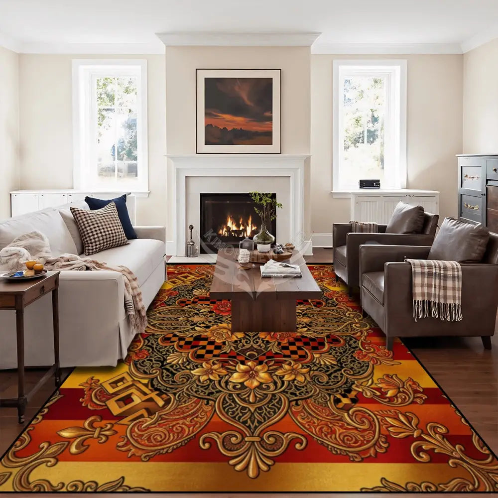 Orange and Yellow Stripe Flora Design 10 ft x 8 ft Large Area Rug Floor Carpet 120’’x96’’ Rugs & Mats