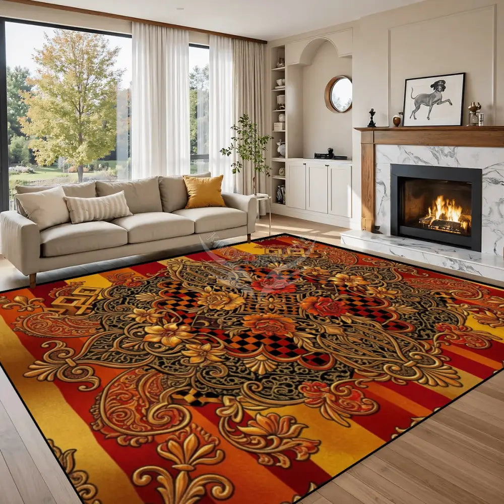Orange and Yellow Stripe Flora Design 10 ft x 8 ft Large Area Rug Floor Carpet 120’’x96’’ Rugs & Mats