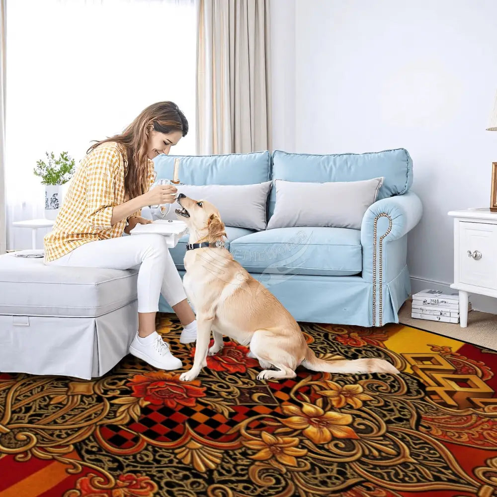 Orange and Yellow Stripe Flora Design 10 ft x 8 ft Large Area Rug Floor Carpet 120’’x96’’ Rugs & Mats