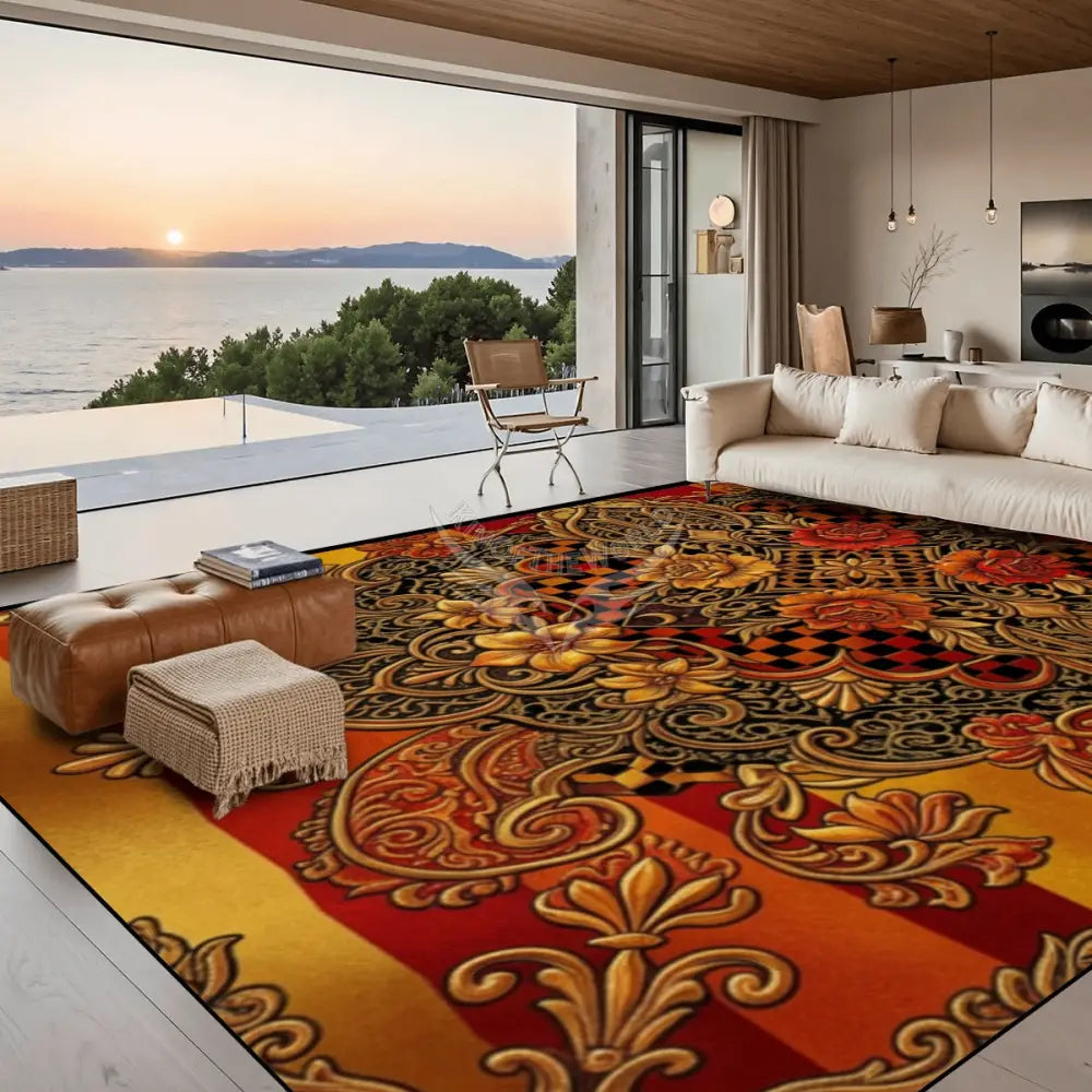 Orange and Yellow Stripe Flora Design 10 ft x 8 ft Large Area Rug Floor Carpet 120’’x96’’ Rugs & Mats