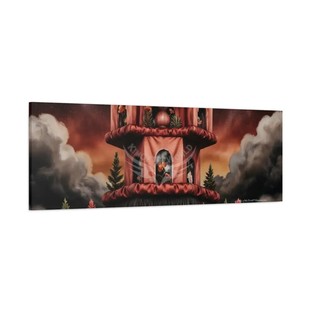 Orange Blended Magic Windows Satin Canvas Print — Surreal Cozy Room Wall Art Canvas