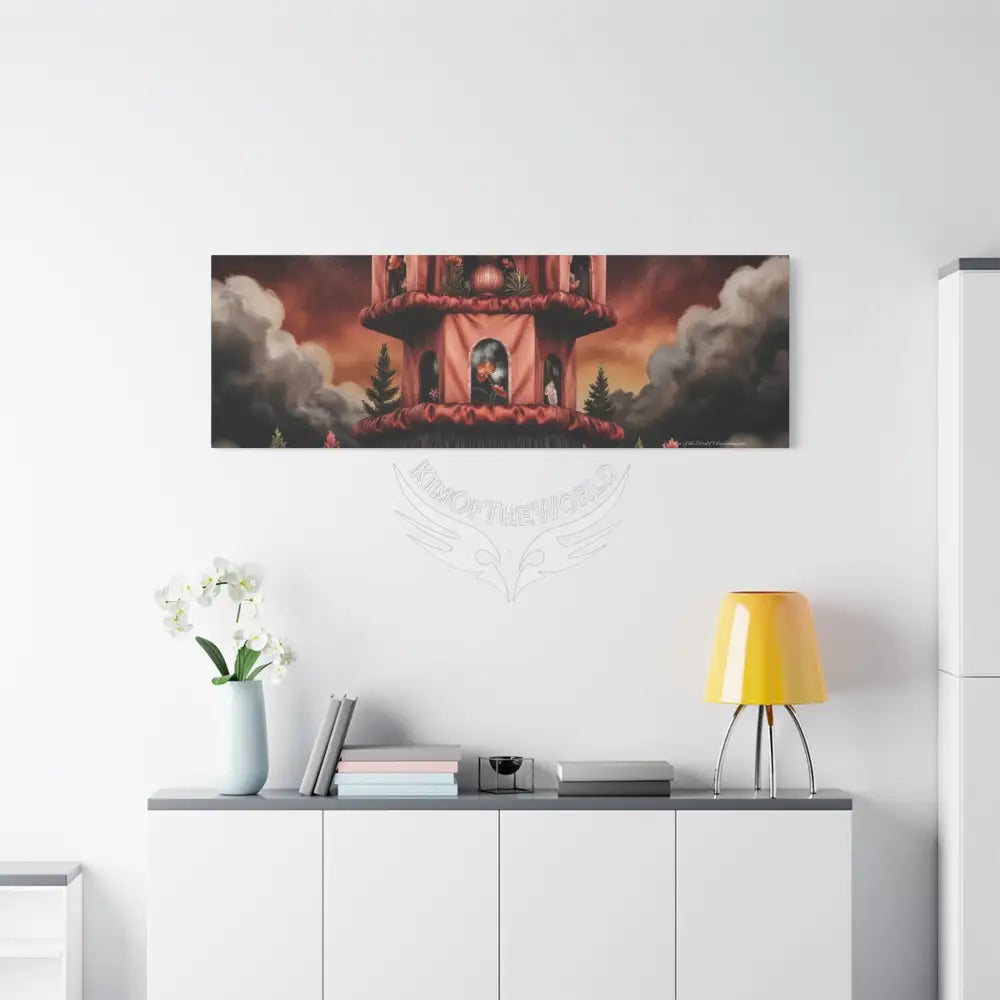 Orange Blended Magic Windows Satin Canvas Print — Surreal Cozy Room Wall Art Canvas