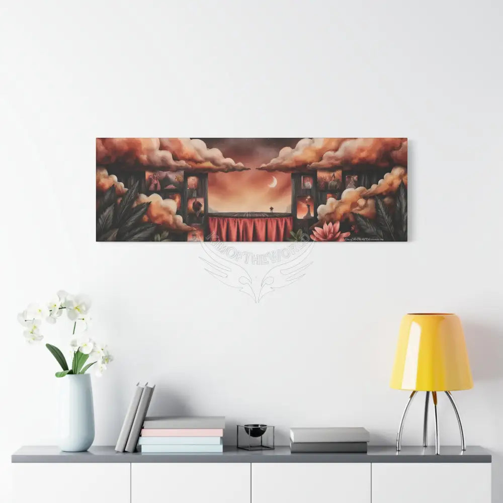 Orange Blended Magic Windows Satin Canvas Print — Surreal Cozy Room Wall Art Canvas