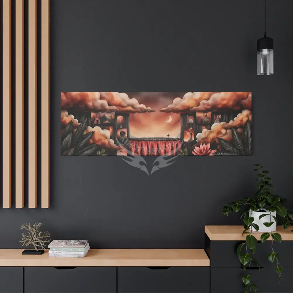 Orange Blended Magic Windows Satin Canvas Print — Surreal Cozy Room Wall Art Canvas