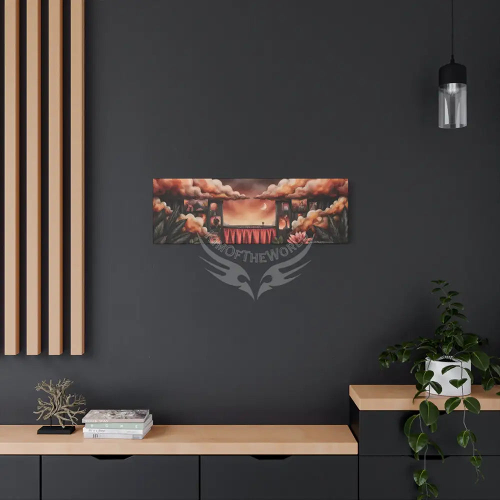 Orange Blended Magic Windows Satin Canvas Print — Surreal Cozy Room Wall Art Canvas