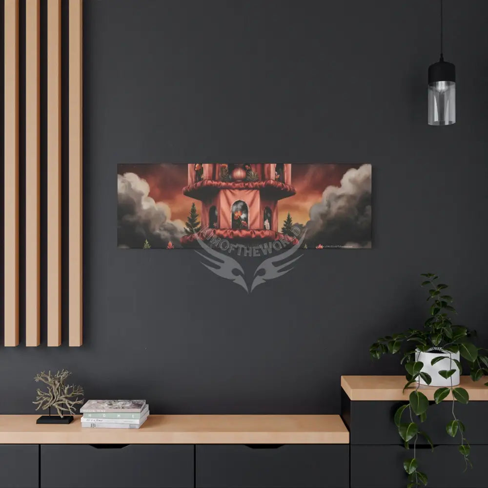 Orange Blended Magic Windows Satin Canvas Print — Surreal Cozy Room Wall Art Canvas