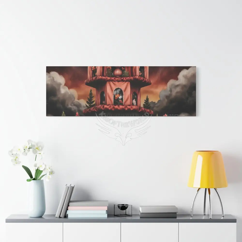 Orange Blended Magic Windows Satin Canvas Print — Surreal Cozy Room Wall Art Canvas