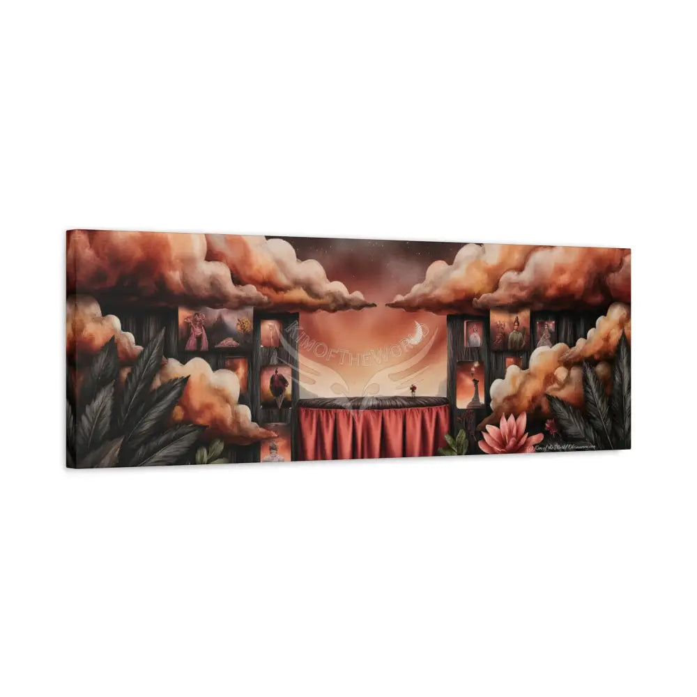 Orange Blended Magic Windows Satin Canvas Print — Surreal Cozy Room Wall Art Canvas