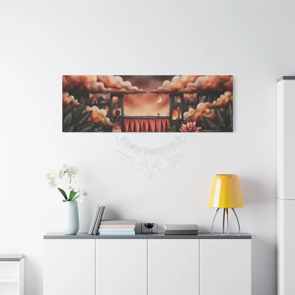 Orange Blended Magic Windows Satin Canvas Print — Surreal Cozy Room Wall Art Canvas