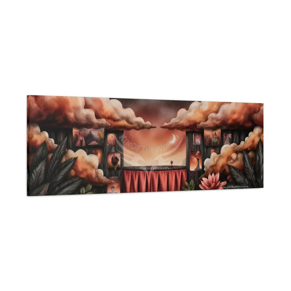 Orange Blended Magic Windows Satin Canvas Print — Surreal Cozy Room Wall Art Canvas
