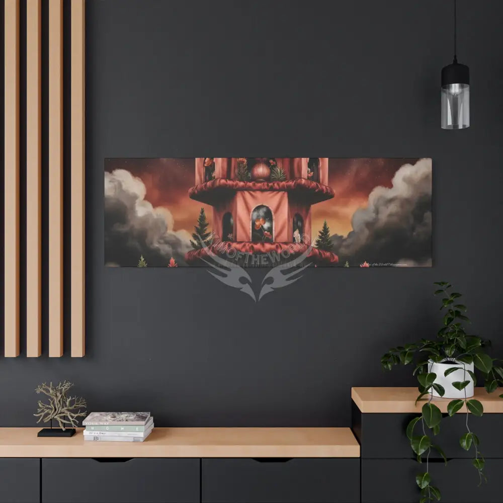 Orange Blended Magic Windows Satin Canvas Print — Surreal Cozy Room Wall Art Canvas