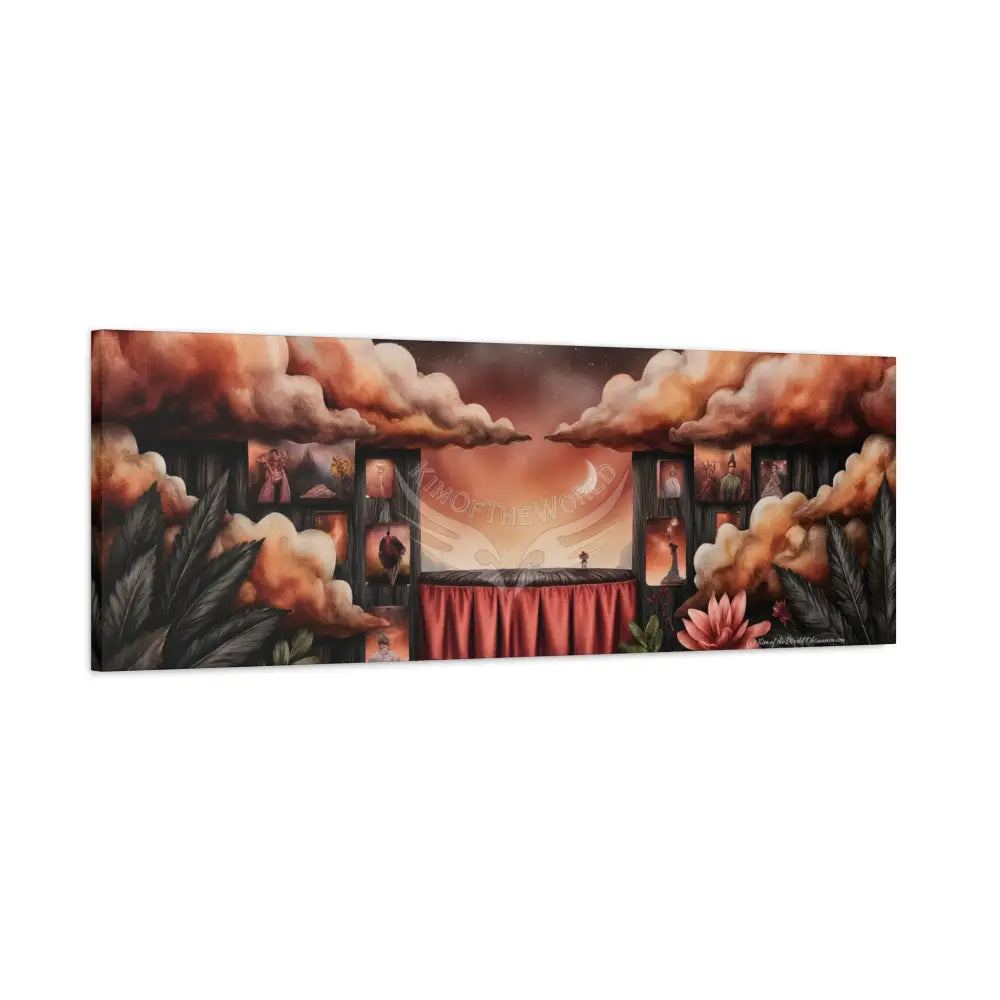 Orange Blended Magic Windows Satin Canvas Print — Surreal Cozy Room Wall Art Canvas