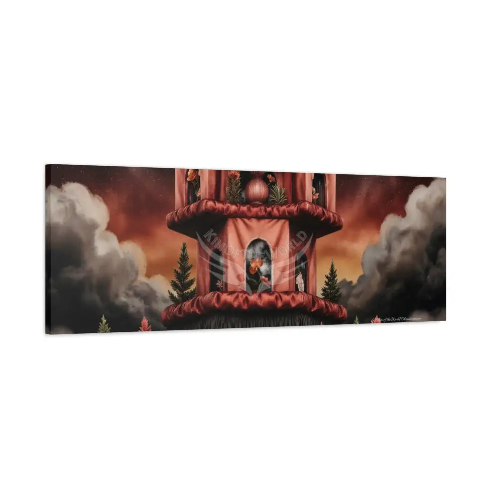 Orange Blended Magic Windows Satin Canvas Print — Surreal Cozy Room Wall Art Canvas