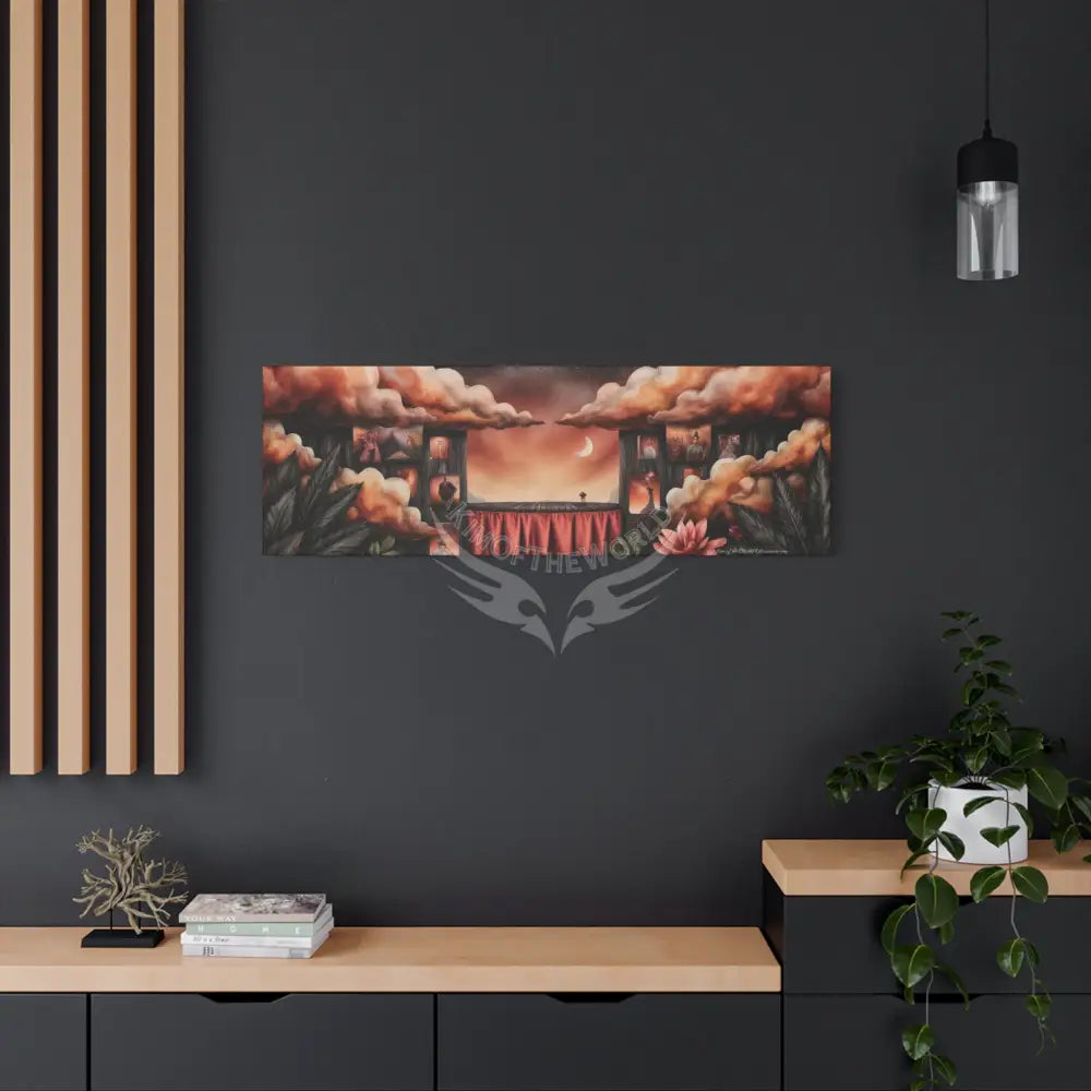 Orange Blended Magic Windows Satin Canvas Print — Surreal Cozy Room Wall Art Canvas