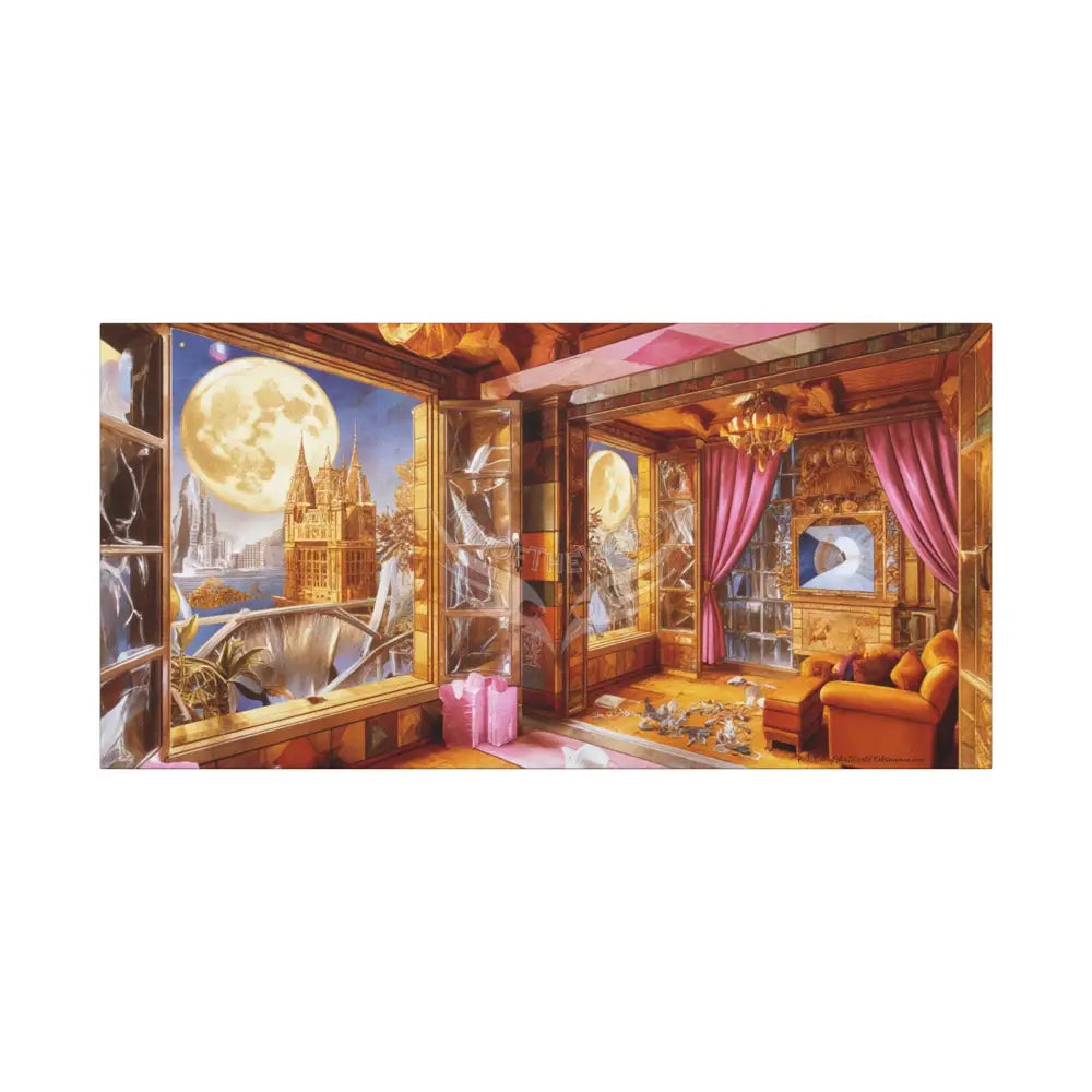 Orange Fantasy Interior Bright Door Window Canvas Print — Surreal Cozy Room Wall Art 30’’ x 15’’ (Horizontal) / 1.25’’