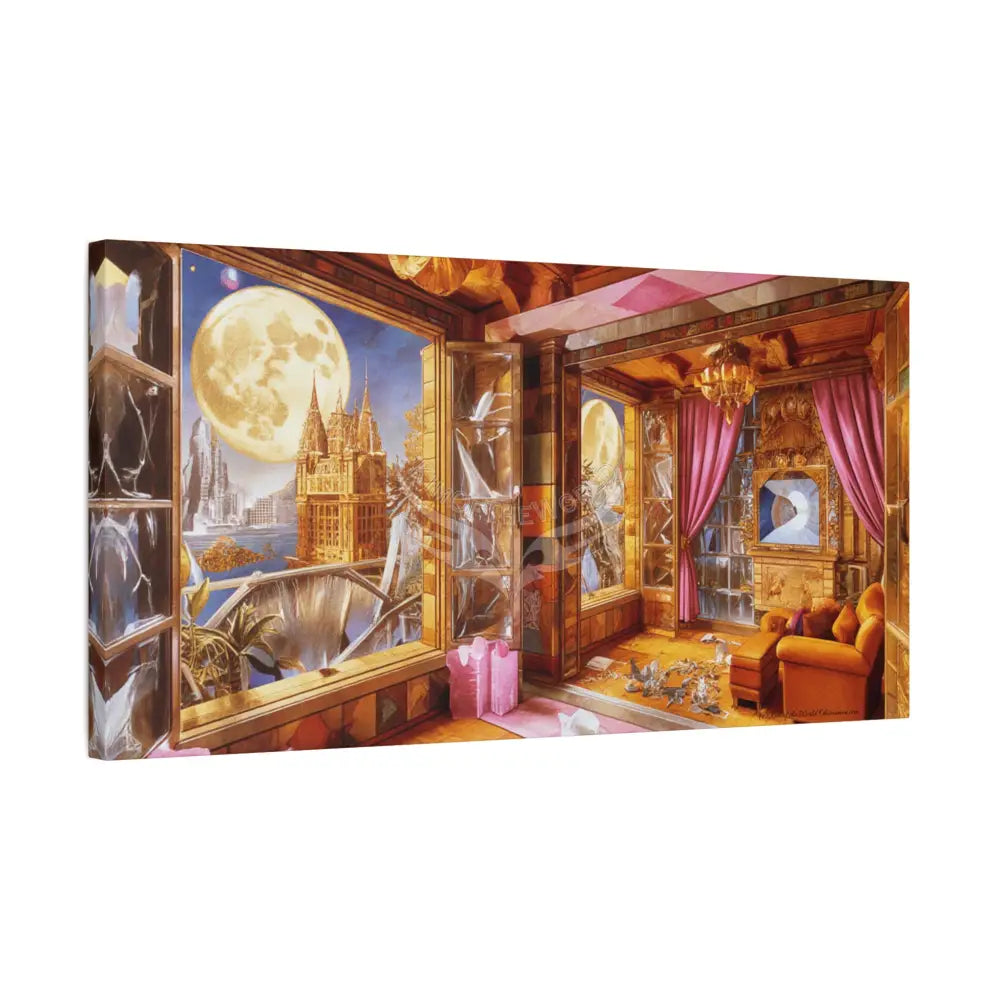 Orange Fantasy Interior Bright Door Window Canvas Print — Surreal Cozy Room Wall Art 30’’ x 15’’ (Horizontal) / 1.25’’