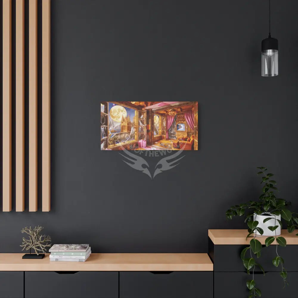Orange Fantasy Interior Bright Door Window Canvas Print — Surreal Cozy Room Wall Art 30’’ x 15’’ (Horizontal) / 1.25’’