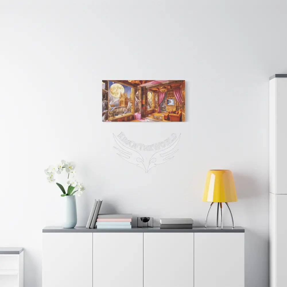 Orange Fantasy Interior Bright Door Window Canvas Print — Surreal Cozy Room Wall Art 30’’ x 15’’ (Horizontal) / 1.25’’