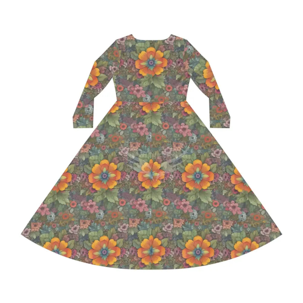 Orange Flower Wallpaper Print Dress – Women’s Long Sleeve AOP L All Over Prints