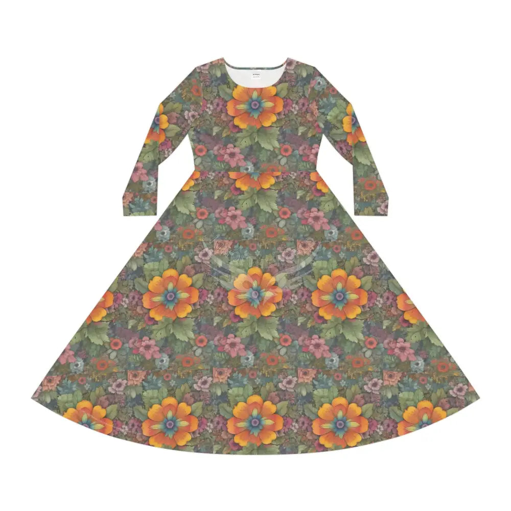 Orange Flower Wallpaper Print Dress – Women’s Long Sleeve AOP L All Over Prints