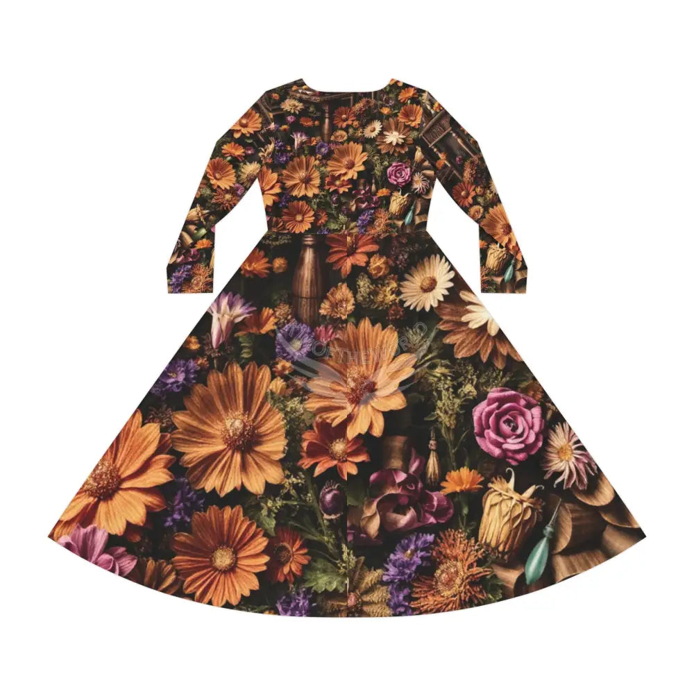 Orange Patch 3D Floral Dance Dress – Women’s Long Sleeve AOP L All Over Prints