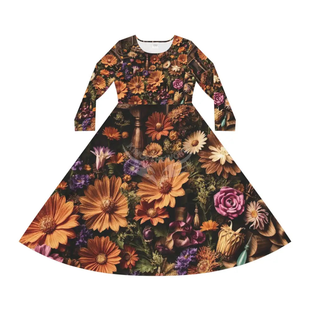 Orange Patch 3D Floral Dance Dress – Women’s Long Sleeve AOP L All Over Prints