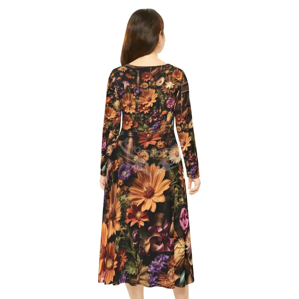 Orange Patch 3D Floral Dance Dress – Women’s Long Sleeve AOP L All Over Prints
