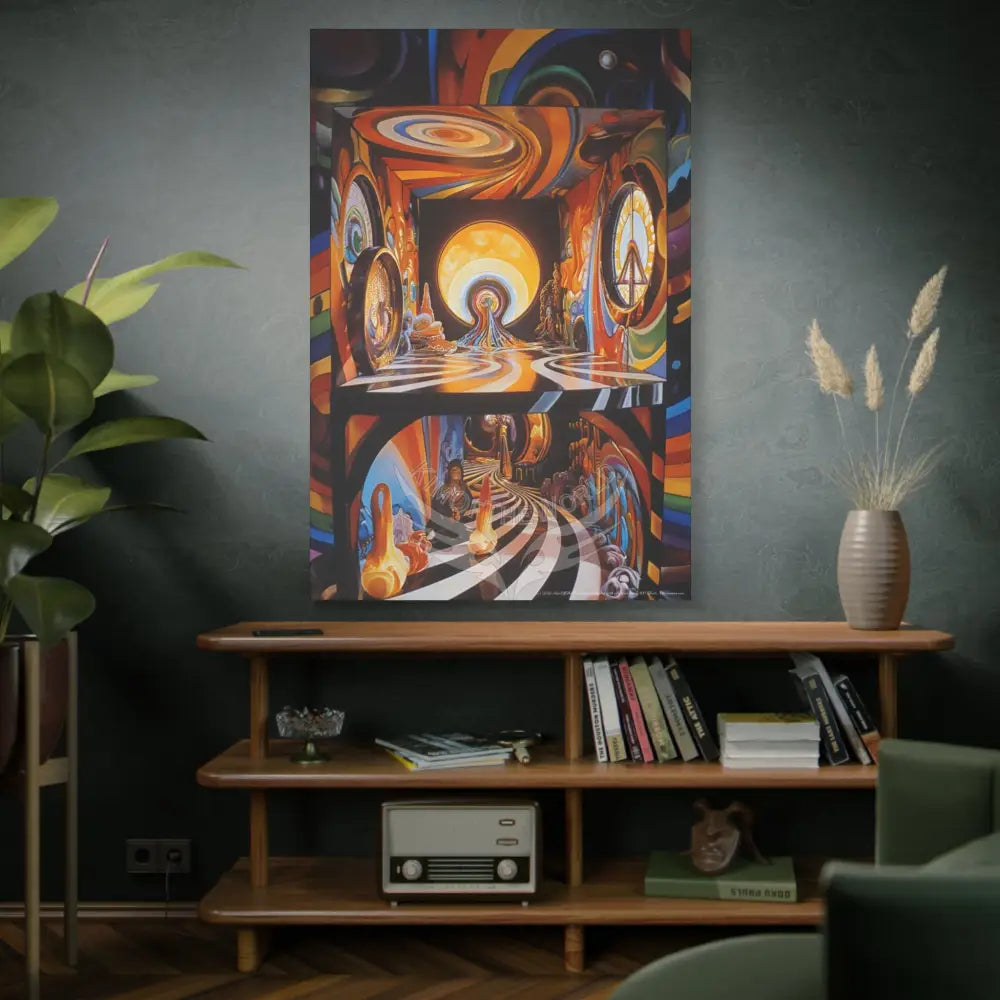 Orange Retro Wave 3D Funky Peace Matte Canvas — ’Welcome to a Beautiful Surreal World’ Canvas