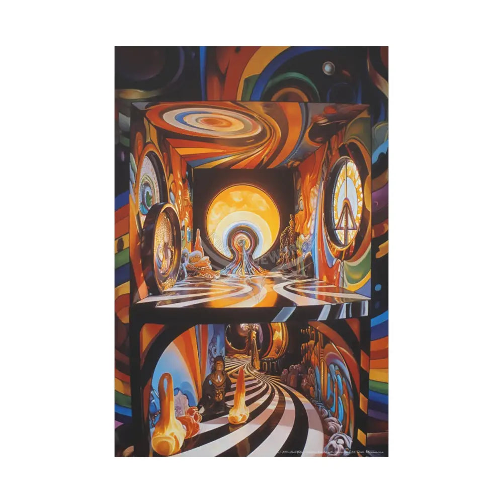 Orange Retro Wave 3D Funky Peace Matte Canvas — ’Welcome to a Beautiful Surreal World’ 40’’ x 60’’ (Vertical) / 1.25’’