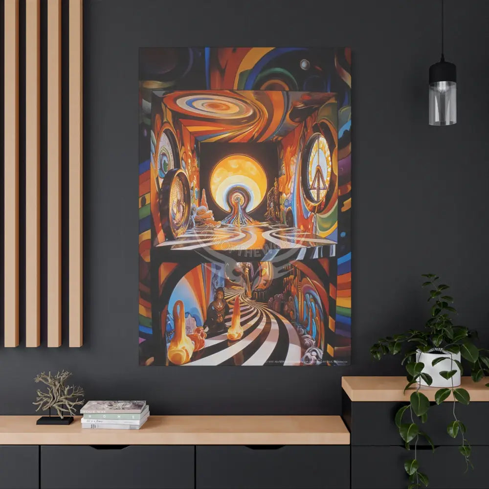 Orange Retro Wave 3D Funky Peace Matte Canvas — ’Welcome to a Beautiful Surreal World’ Canvas