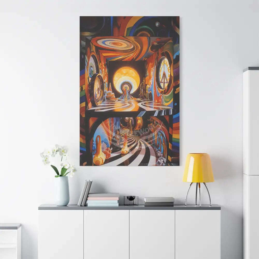 Orange Retro Wave 3D Funky Peace Matte Canvas — ’Welcome to a Beautiful Surreal World’ Canvas