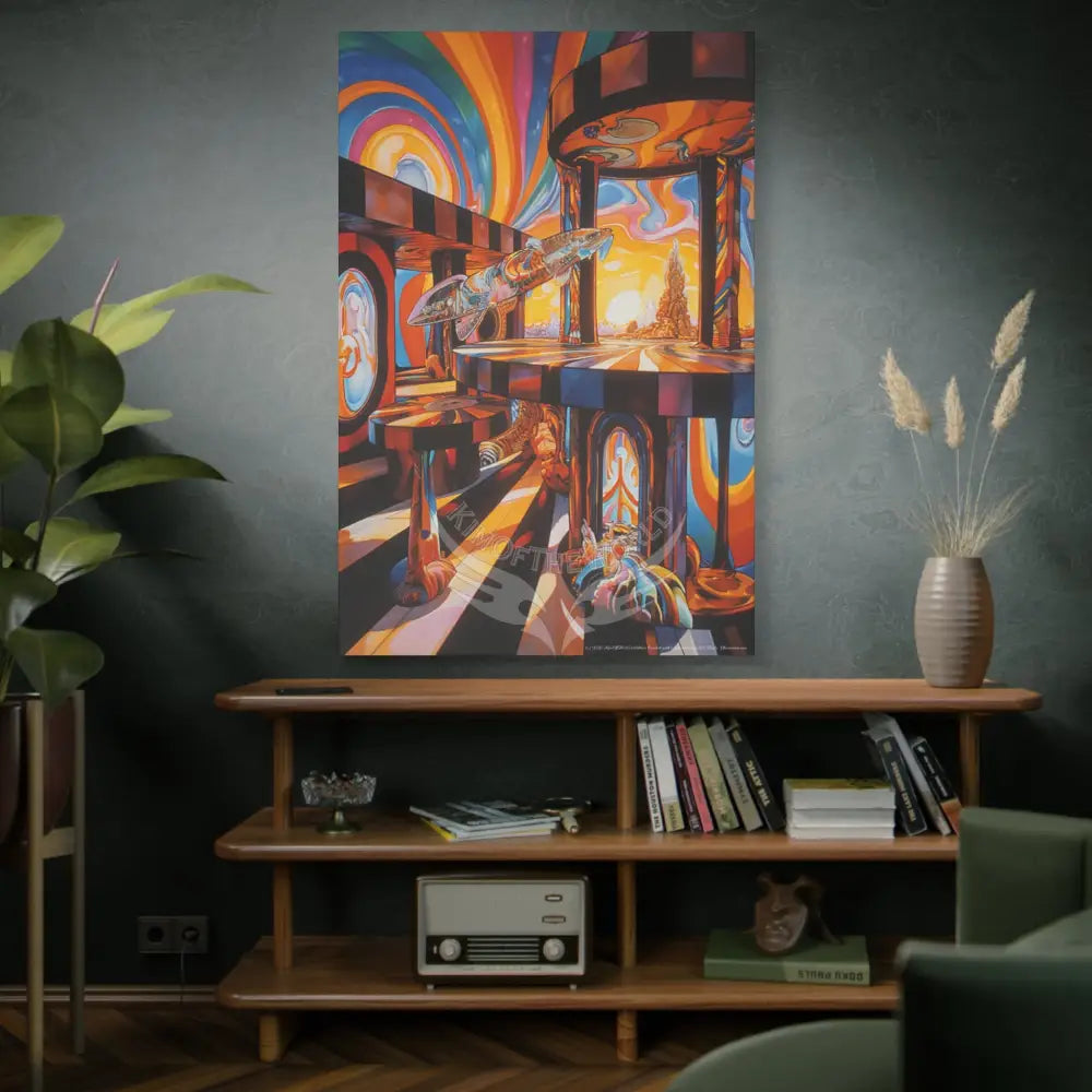Orange Retro Wave 3D MultiLevel Funky Matte Canvas — ’Welcome to a Beautiful Surreal World’ Canvas