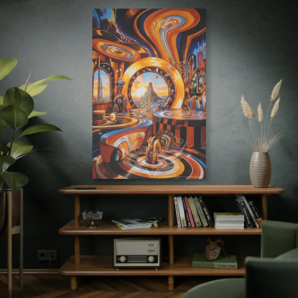 Orange Retro Wave 3D MultiLevel Funky Matte Canvas — ’Welcome to a Beautiful Surreal World’ Canvas