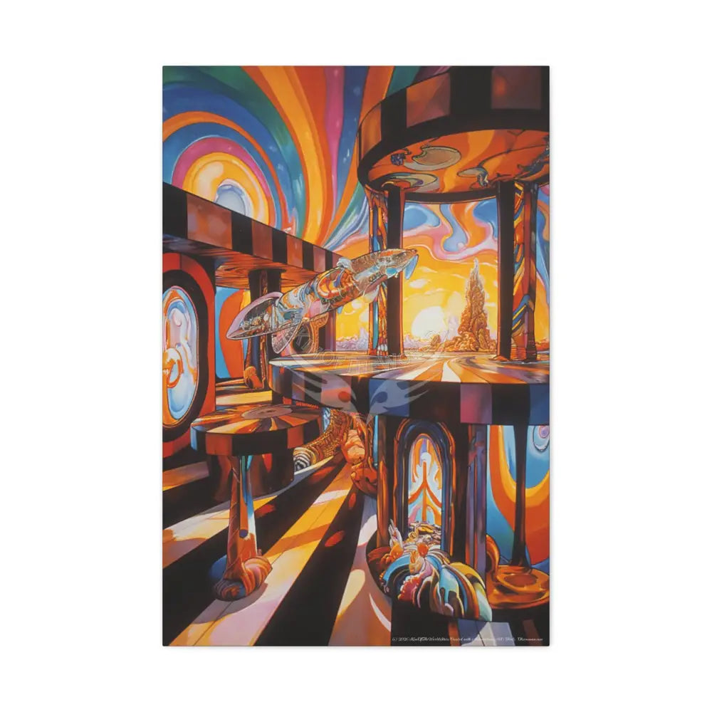 Orange Retro Wave 3D MultiLevel Funky Matte Canvas — ’Welcome to a Beautiful Surreal World’ 24’’ x 36’’ (Vertical)
