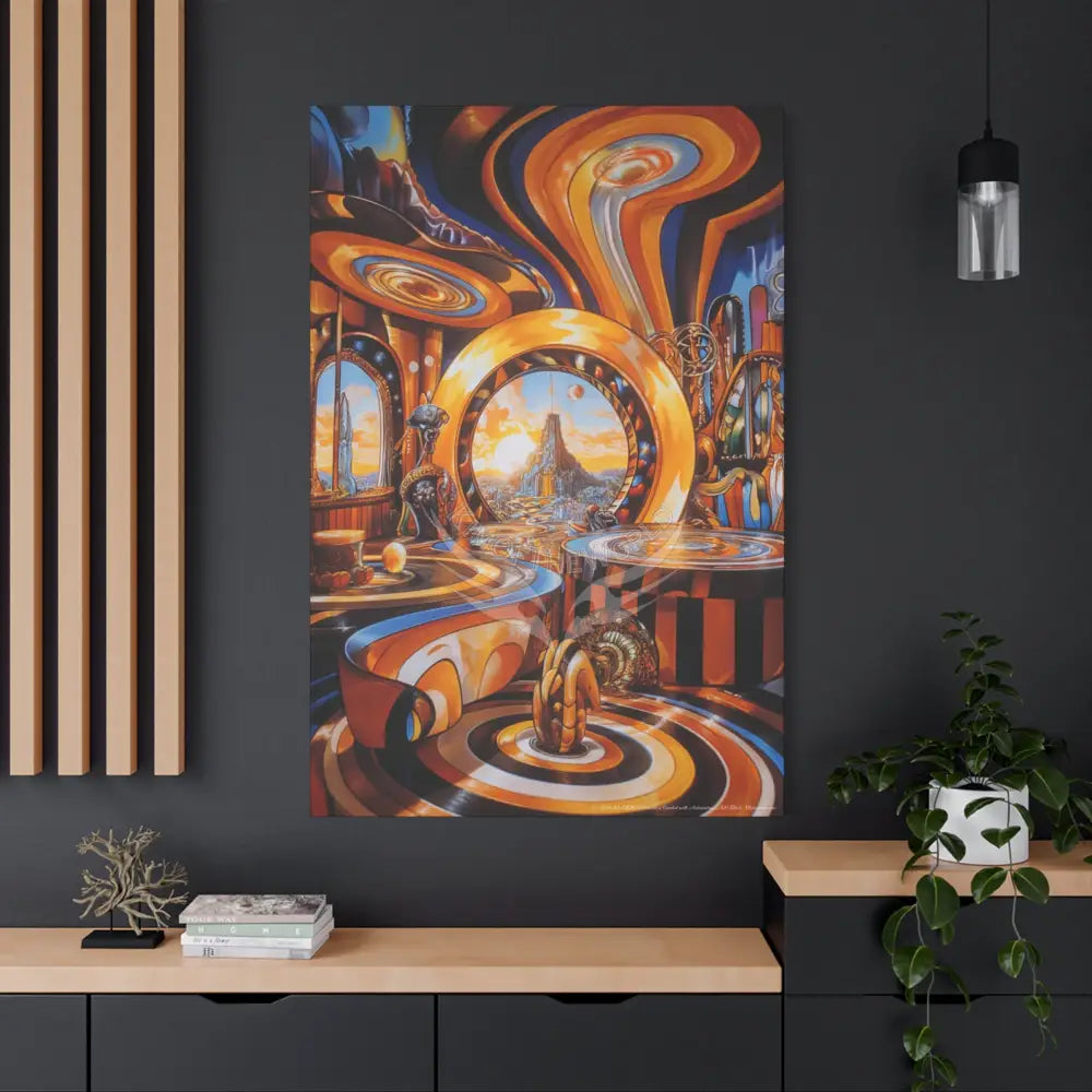 Orange Retro Wave 3D MultiLevel Funky Matte Canvas — ’Welcome to a Beautiful Surreal World’ Canvas