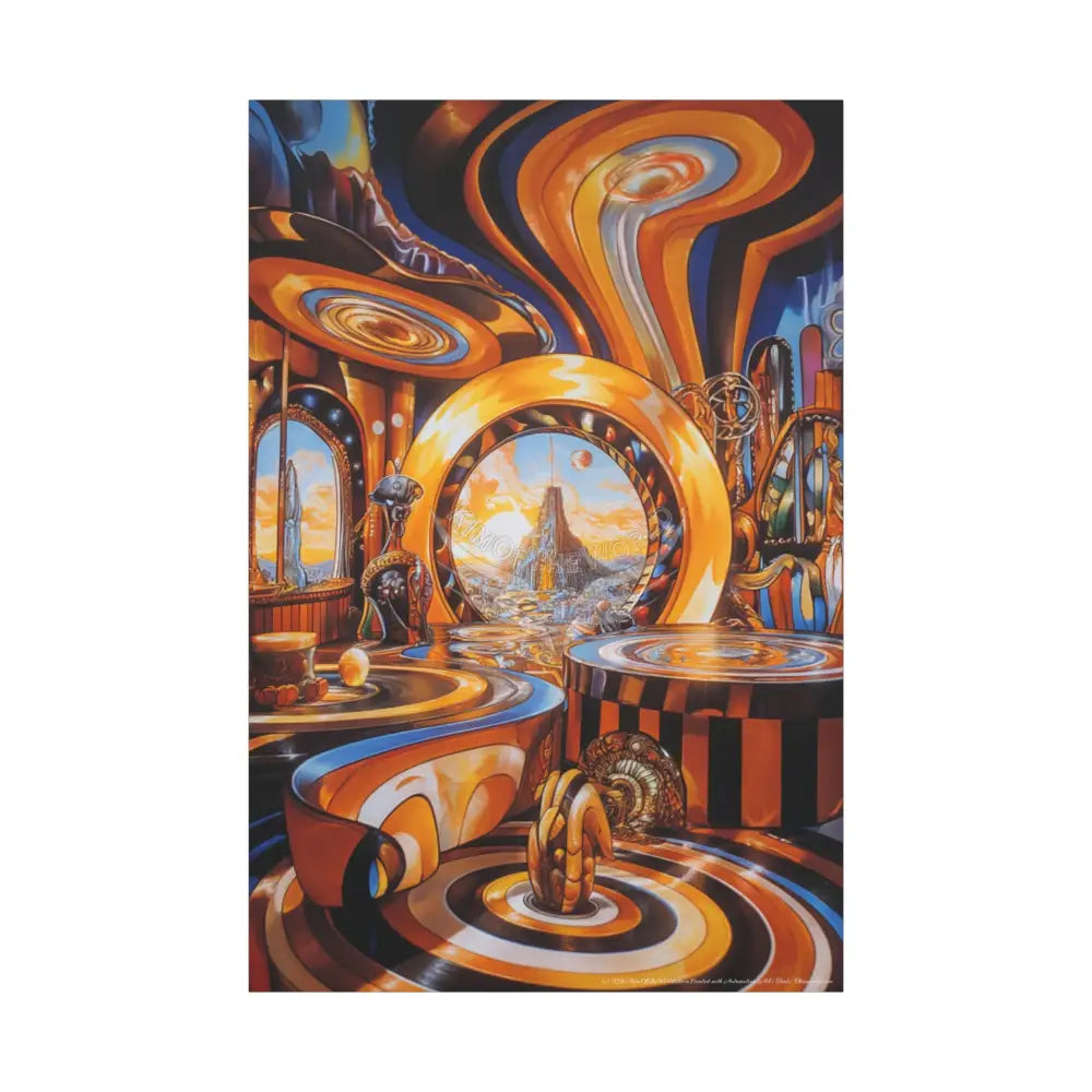Orange Retro Wave 3D MultiLevel Funky Matte Canvas — ’Welcome to a Beautiful Surreal World’ 40’’ x 60’’ (Vertical)