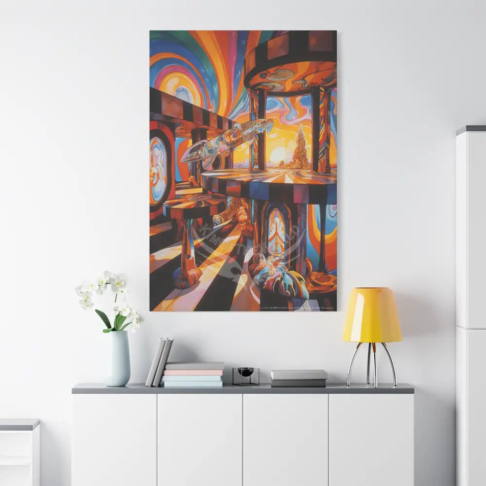Orange Retro Wave 3D MultiLevel Funky Matte Canvas — ’Welcome to a Beautiful Surreal World’ Canvas