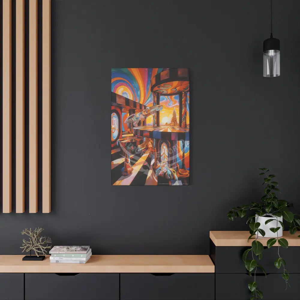 Orange Retro Wave 3D MultiLevel Funky Matte Canvas — ’Welcome to a Beautiful Surreal World’ Canvas